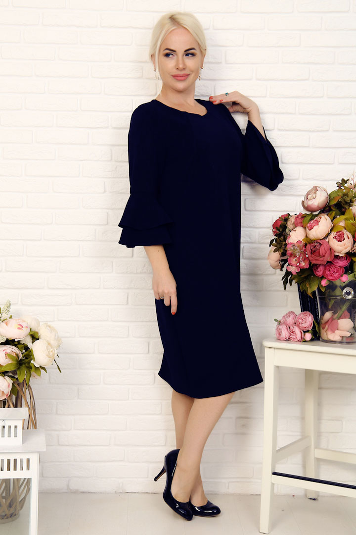 Фото товара 20325, синее платье с воланами на рукавах