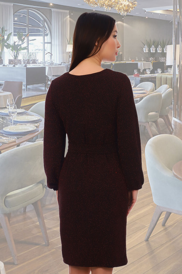 Фото товара 20130, бордовое платье с люрексом